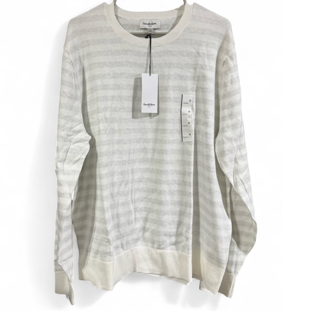 Size XL Goodfellow & Co Men's Crewneck Sweater - Light Gray Stripes